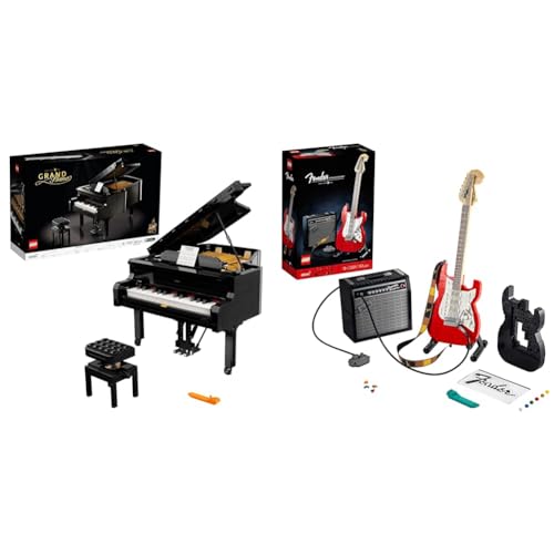 LEGO 21323 Ideas Konzertflügel Bauset für Erwachsene & 21329 Ideas Fender Stratocaster, DIY-Gitarren-Kit, Musikinstrument für Erwachsene mit Gitarren-Zubehör, Geschenk zum Valentinstag für sie und ihn von LEGO
