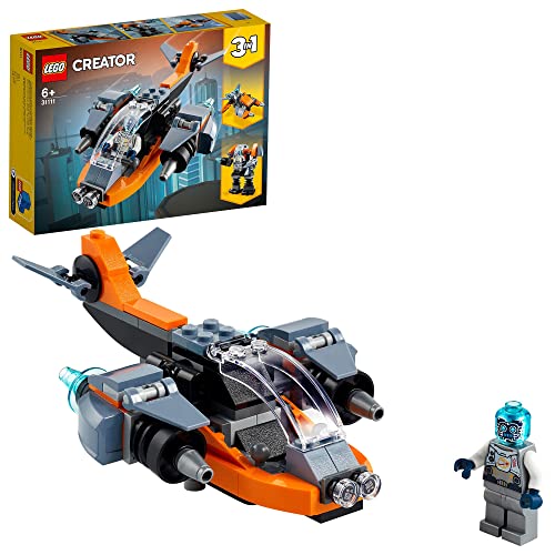 LEGO 31111 Creator 3-in-1 Cyber-Drohne - Cyber-Mech - Hoverbike, Set mit Roboter-Minifigur, Weltraum-Spielzeug aus Bausteinen für Kinder ab 6 Jahre LEGO 31111 Creator 3-in-1 Cyber-Drohne - Cyber-Mech - Hoverbike, Set mit Roboter-Minifigur, Weltraum-Spielzeug aus Bausteinen für Kinder ab 6 Jahre von LEGO