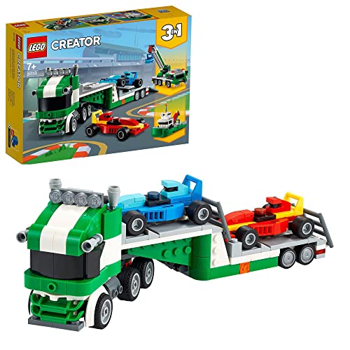 LEGO 31113 Creator 3-In-1 Rennwagentransporter Spielzeug LKW mit Anhänger, Kran und Boot, Rennwagen Autotransporter, Spielzeugauto für Kinder ab 7 Jahre von LEGO