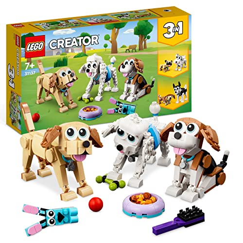 LEGO 31137 Creator 3in1 Niedliche Hunde Set mit Dackel-, Mops-, Pudel-Tierfiguren und mehr, Spielzeug für Kinder ab 7 Jahren, Geschenk für Hundeliebhaber von LEGO