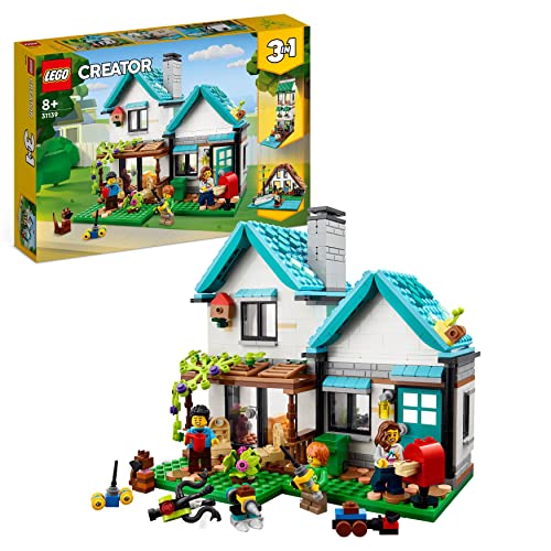 LEGO Creator 3in1 Gemütliches Haus Set, Modellbausatz mit 3 verschiedenen Häusern Plus Familien-Minifiguren und Zubehör, Geschenk für Kinder, Jungen und Mädchen 31139 von LEGO