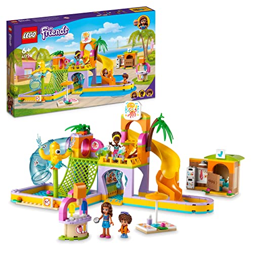 LEGO 41720 Friends Wasserparkerlebnis Spielset, Heartlake City Schwimmbad mit 2 Wasserrutschen, mit Olivia und Nandi-Mini-Puppen, Spielzeug für Kinder ab 6 Jahren von LEGO