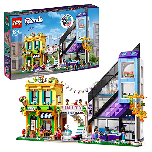 LEGO 41732 Friends Stadtzentrum, kreatives Modular Building Spielzeug, Dekorieren & Ausstellen im Puppenhaus mit 9 Figuren, Wohnung und Geschäften, 2023 Charaktere von LEGO