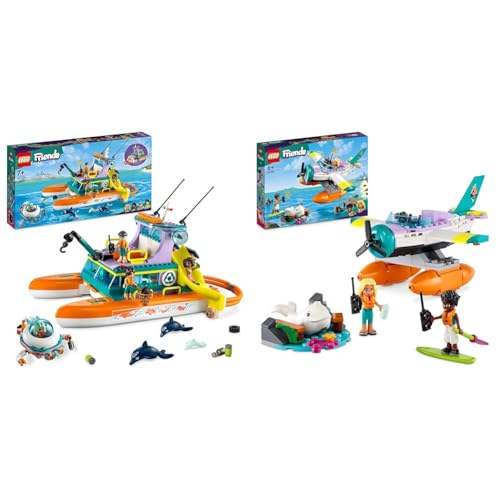 LEGO 41734 Friends Seerettungsboot Set, Tierrettungs-Spielzeug & 41752 Friends Seerettungsflugzeug, Flugzeug-Spielzeug mit Wal-Figur und Mini-Puppen von LEGO