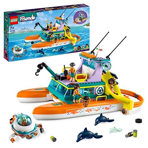 LEGO Friends Seerettungsboot Tierrettungs-Spielzeug Set mit Delfin-Tier-Figuren und U-Boot, Öko-Lernset, Spielzeug-Geschenk für Kinder, Mädchen und Jungen ab 7 Jahren 41734 von LEGO