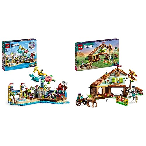 LEGO 41737 Friends Strand-Erlebnispark & 41745 Friends Autumns Reitstall Set mit 2 Spielzeug-Pferden, Kutsche und Reitzubehör von LEGO