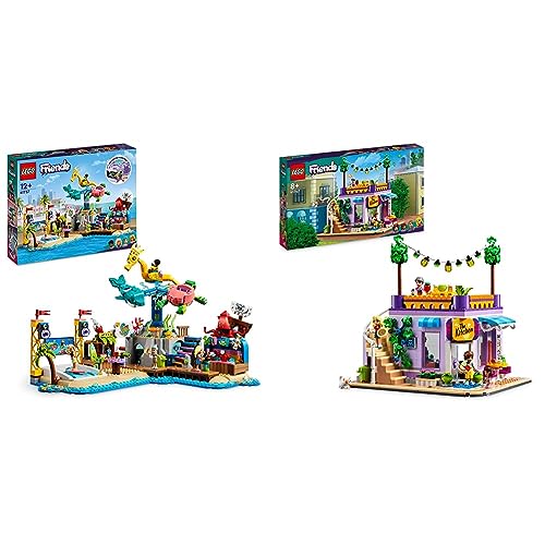 LEGO 41737 Friends Strand-Erlebnispark & 41747 Friends Heartlake City Gemeinschaftsküche Spiel-Set mit Koch-Zubehör, 3 Mini-Puppen und der Katzen-Figur Churro, Spielzeugküche für Kinder ab 8 Jahren von LEGO