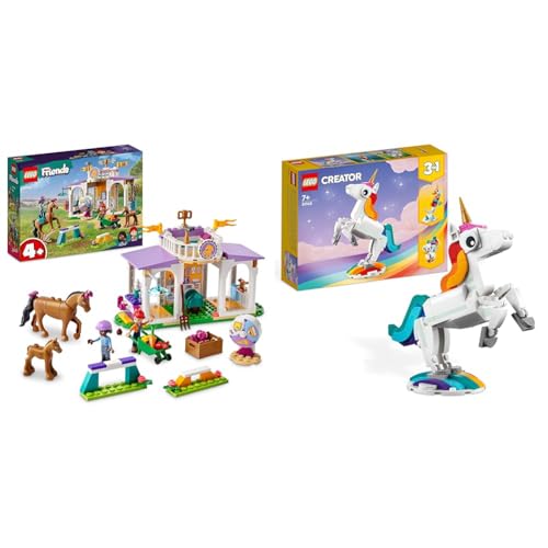 LEGO 41746 Friends Reitschule Set mit 2 Spielzeug-Pferden & 31140 Creator 3in1 Magisches Einhorn Spielzeug, Seepferdchen, Pfau von LEGO