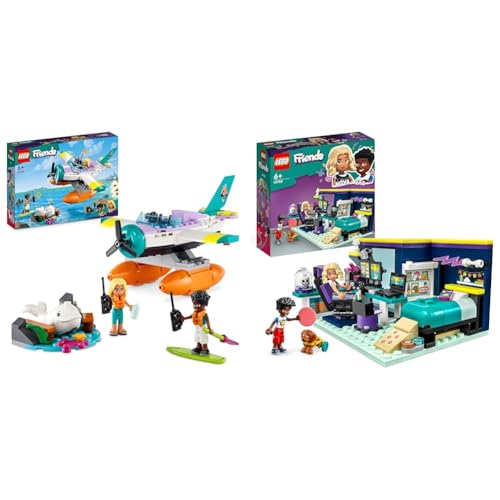LEGO 41752 Friends Seerettungsflugzeug, Flugzeug-Spielzeug mit Wal-Figur und Mini-Puppen & 41755 Friends Novas Zimmer Gaming Spielzeug mit Zac Mini-Puppe und Pickle der Hund von LEGO