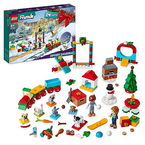 LEGO 41758 Friends Adventskalender 2023, Weihnachtskalender mit 24 Geschenken, darunter 8 Tier-Figuren, 2 Mini-Puppen und festliches Spielzeug, Advents-Geschenke zu Weihnachten für Kinder von LEGO