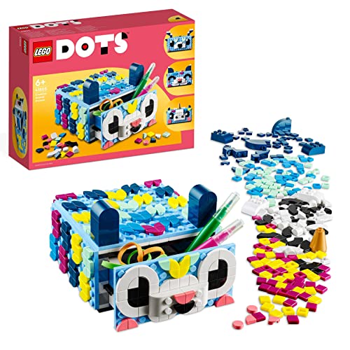 LEGO 41805 DOTS Tier-Kreativbox mit Schubfach, Mosaik-Bastelset für Kinder zum Aufbewahren von Schmuck oder als Schreibtisch-Organisierer, DIY Geschenk mit Tiermotiven zum Basteln von LEGO
