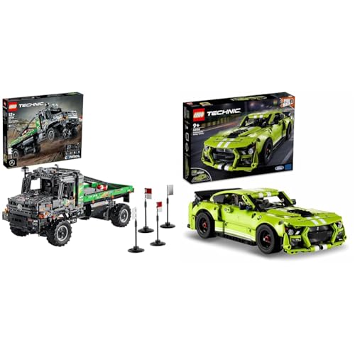LEGO 42129 Technic 4x4 Mercedes-Benz Zetros Offroad-Truck & 42138 Technic Ford Mustang Shelby GT500, Modellauto-Bausatz, Spielzeugauto, Rennauto für Kinder und Teenager mit AR-App und Rückziehmotor von LEGO