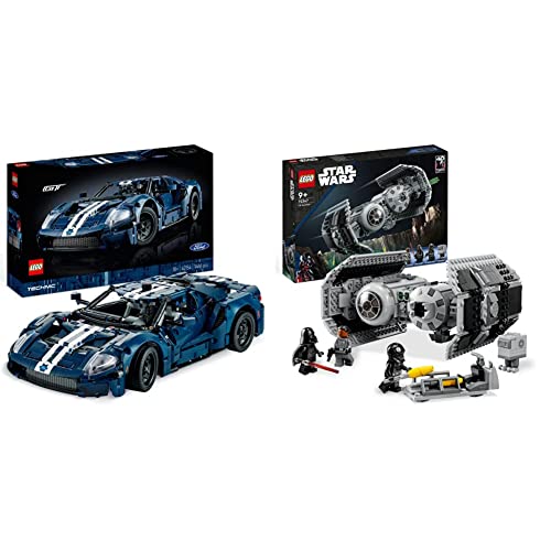 LEGO 42154 Technic Ford GT 2022 Auto-Modellbausatz für Erwachsene, Supercar im Maßstab 1:12 mit Merkmalen & Star Wars TIE Bombe Modellbausatz mit Darth Vader Minifigur mit Lichtschwert von LEGO