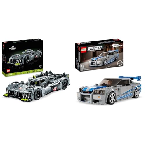 LEGO 42156 Technic Peugeot 9X8 24H Le Mans Hybrid Hypercar & 76917 Speed Champions 2 Fast 2 Furious Nissan Skyline GT-R (R34) Rennwagen Spielzeug von LEGO