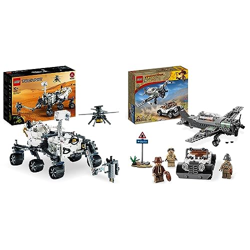 LEGO 42158 Technic NASA Mars-Rover Perserverance Weltraum Spielzeug Set & 77012 Indiana Jones Flucht vor dem Jagdflugzeug Action-Set von LEGO