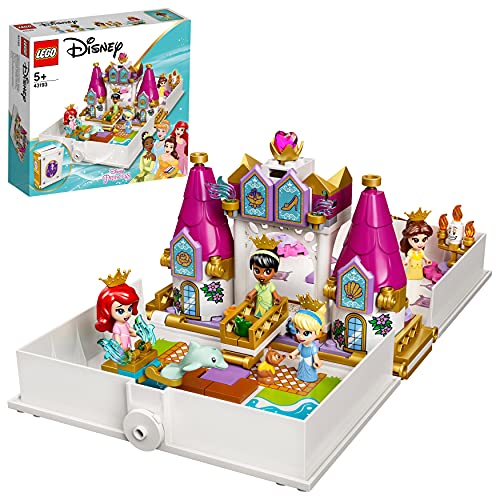 LEGO 43193 Disney Princess Märchenbuch Abenteuer mit Arielle, Belle, Cinderella und Tiana, Spielzeugschloss für Kinder, 4 Mikro-Spielfiguren von LEGO