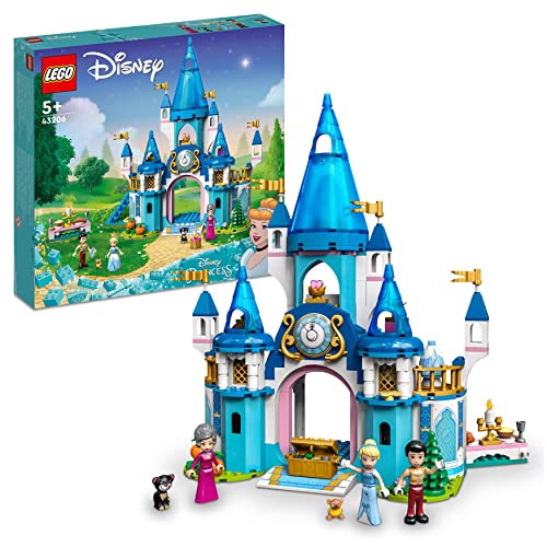LEGO 43206 Disney Princess Cinderellas Schloss Spielzeug zum Bauen mit 3 Mini-Puppen, Puppenhaus Geschenkidee mit Disney Figuren von LEGO