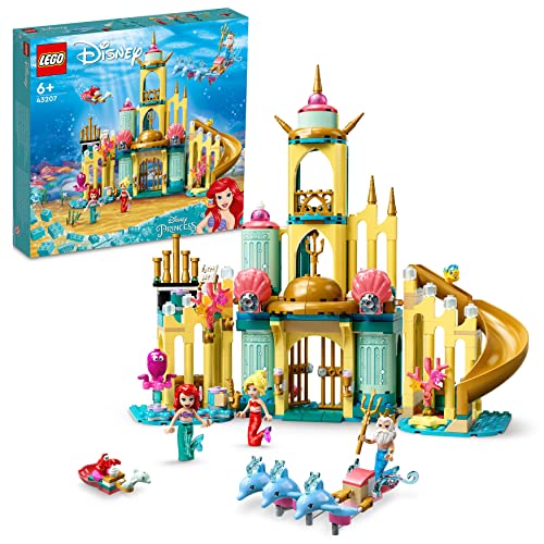 LEGO 43207 Disney Arielles Unterwasserschloss, Geschenkidee für Mädchen und Jungen ab 6 Jahren mit Arielle die kleine Meerjungfrau und 4 Delfin-Figuren von LEGO