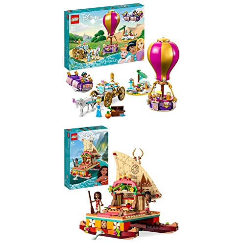 LEGO 43216 Disney Prinzessinnen auf magischer Reise Spielzeug mit Cinderella & 43210 Disney Princess Vaianas Katamaran Spielzeug Boot mit Vaiana und Sina Prinzessinnen Mini-Puppen & Delfin-Figur von LEGO