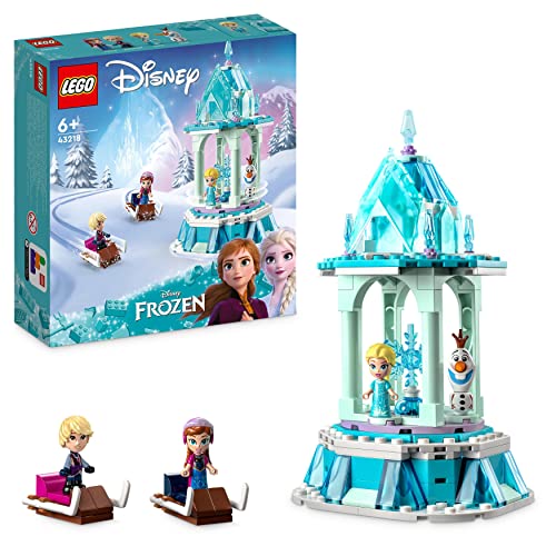 LEGO Disney Princess Annas und Elsas magisches Karussell, Die Eiskönigin Spielzeug, Inspiriert vom Frozen Eispalast mit 3 ikonischen Mikro-Puppen-Figuren und Olaf-Figur 43218 von LEGO