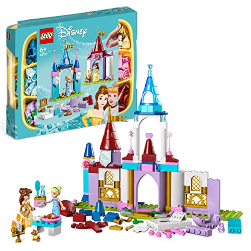 LEGO Disney Princess Kreative Schlösserbox, Spielzeug Schloss Spielset mit Belle und Cinderella Mini-Puppen und Steine Sortierbox, Reisespielzeug für Mädchen und Jungen ab 6 Jahren 43219 von LEGO