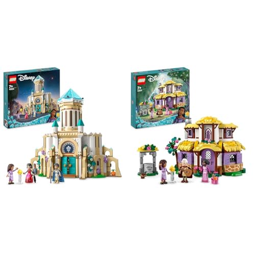 LEGO 43224 Disney Wish König Magnificos Schloss, Baubares Spielzeug aus dem Wish-Film mit Figuren & Disney Wish Ashas Häuschen Set, öffnendes Spielzeug-Puppenhaus von LEGO