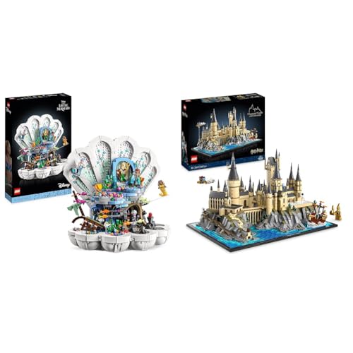 LEGO 43225 Disney Princess Arielles königliche Muschel Set & Harry Potter Schloss Hogwarts mit Schlossgelände, großes Set von LEGO