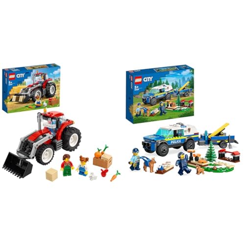 LEGO 60287 City Traktor Spielzeug & 60369 City Mobiles Polizeihunde-Training, Polizeiauto-Spielzeug mit Anhänger, Hunde- und Welpenfiguren, Tier-Set für Kinder ab 5 Jahren von LEGO