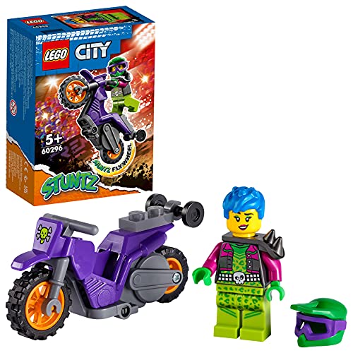 LEGO 60296 City Stuntz Wheelie-Stuntbike Set mit Schwungradantrieb, Motorrad und Stuntwoman-Minifigur, Spielzeug für Kinder ab 5 Jahren von LEGO