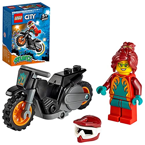 LEGO 60311 City Stuntz Feuer-Stuntbike mit Schwungradantrieb, Spielzeug-Motorrad mit Feuerwehrchefin als Stuntwoman, für Kinder ab 5 Jahren von LEGO