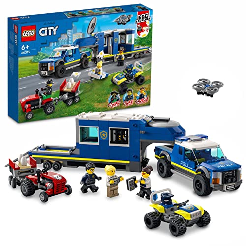 LEGO 60315 City Mobile Polizei-Einsatzzentrale Spielzeug mit Polizeiauto für Jungen und Mädchen, mit Gefängnisanhänger, Drohne, Traktor und Minifiguren von LEGO