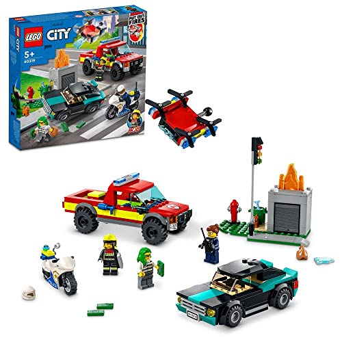 LEGO 60319 City Löscheinsatz und Verfolgungsjagd mit Feuerwehrauto und Motorrad, Polizei- und Feuerwehr-Set mit Auto-Spielzeug und Drohne, Geschenk für Kinder, Jungen und Mädchen von LEGO