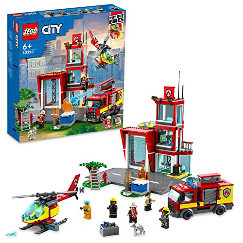 LEGO 60320 City Feuerwache, Feuerwehr-Spielzeug für Kinder ab 6 Jahren mit Garage, Feuerwehrauto und Hubschrauber, Feuerwehrstation Spielzeug für Jungen und Mädchen von LEGO