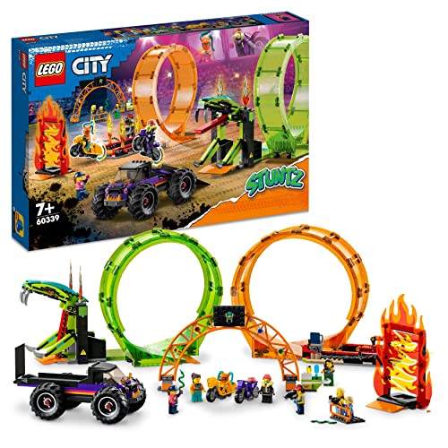 LEGO 60339 City Stuntz Stuntshow-Doppellooping Set, inkl. Rampe, Monstertruck, 2X Motorrad und 7 Minifiguren, Spielzeug für Kinder ab 7 Jahre von LEGO