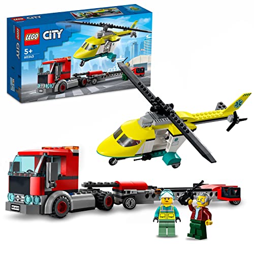 LEGO 60343 City Hubschrauber Transporter, Spielzeug ab 5 Jahren mit LKW, Rettungshubschrauber und Minifiguren, Geschenkidee für Jungen und Mädchen von LEGO