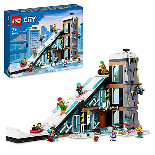 LEGO City Wintersportpark, Set mit Wintersportgeschäft, Café und einem funktionierenden Lift für Skifahrer, Spielzeug mit 8 Minifiguren und Einer Eulenfigur, Bauen mit Modulen, 2023 Geschenk 60366 von LEGO
