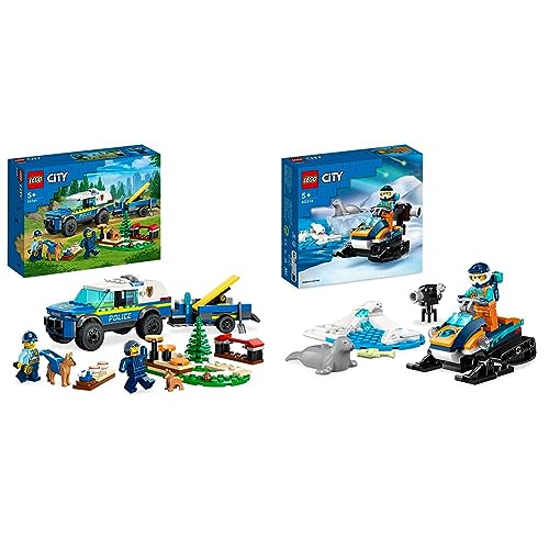LEGO 60369 City Mobiles Polizeihunde-Training & 60376 City Arktis-Schneemobil, Konstruktionsspielzeug-Set mit 3 Tier-Figuren und Einer Explorer-Minifigur, Spielzeug für Kinder ab 5 Jahren von LEGO