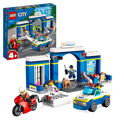 LEGO City Ausbruch aus der Polizeistation Spielset, Polizeiauto Spielzeug und Motorrad für Kinder ab 4 Jahre, Polizei-Spielzeug mit Gefängnis-Gebäude und 4 Minifiguren 60370 von LEGO