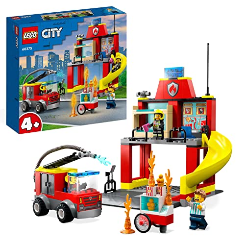 LEGO City Feuerwehr Feuerwehrstation und Löschauto, Lernspielzeug für Kinder ab 4 Jahren, Geschenk für Jungen und Mädchen, Feuerwehrauto-Spielzeug 60375 von LEGO