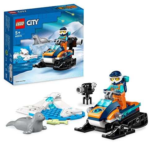 LEGO City Arktis-Schneemobil, Konstruktionsspielzeug-Set mit 3 Tier-Figuren und Einer Explorer-Minifigur, Spielzeug für Kinder ab 5 Jahren 60376 von LEGO