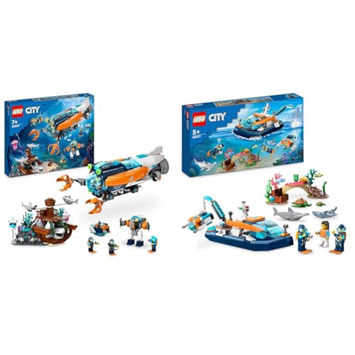 LEGO 60379 City Forscher-U-Boot Spielzeug, Unterwasser-Set mit Drohne & 60377 City Meeresforscher-Boot Spielzeug, Set enthält EIN Korallenriff von LEGO