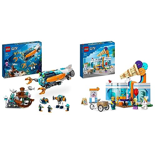 LEGO 60379 City Forscher-U-Boot Spielzeug & 60363 City Eisdiele, Spielzeug-Laden für Kinder ab 6 Jahren von LEGO