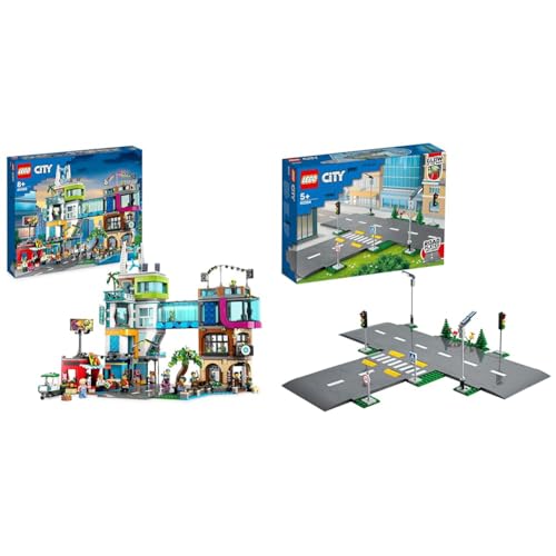 LEGO 60380 City Stadtzentrum Set, Modellbausatz, Spielzeug mit Spielzeugläden & City - Straßenkreuzung mit Ampeln von LEGO