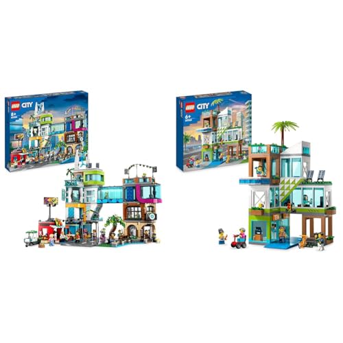LEGO 60380 City Stadtzentrum Set, Modellbausatz & 60365 City Appartementhaus Set, Konstruktions-Spielzeug mit Eckladen von LEGO