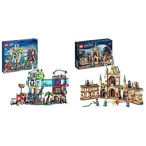 LEGO 60380 City Stadtzentrum Set, Modellbausatz & 76415 Harry Potter Der Kampf um Hogwarts, Schloss Spielzeug von LEGO