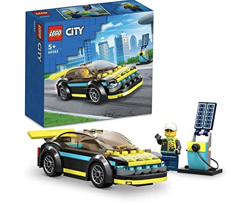 LEGO City Elektro-Sportwagen Set, Rennwagen mit Minifigur, Spielzeugauto für Jungen und Mädchen ab 5 Jahren, Geschenk zum Geburtstag 60383 von LEGO