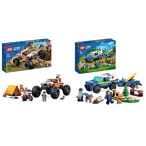 LEGO 60387 City Offroad Abenteuer & 60369 City Mobiles Polizeihunde-Training, Polizeiauto-Spielzeug mit Anhänger von LEGO