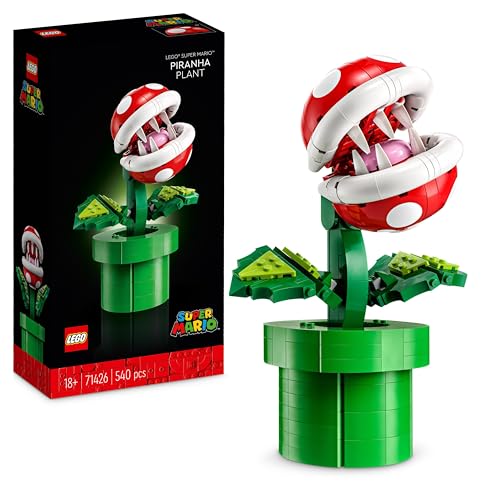 LEGO Super Mario Piranha-Pflanze Set, bewegliche Figur mit Pfeife und 2 Münzelementen, Modellbausatz für Erwachsene zum Bauen, Schlafzimmer-Deko, Geschenk für Männer, Frauen und Jugendliche 71426 von LEGO