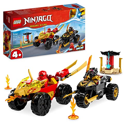 LEGO NINJAGO Verfolgungsjagd Set mit Kais Flitzer und Ras' Motorrad, Spielzeug für Kinder ab 4 Jahren, Ninja-Auto-Spielzeug zum Bauen, Minifigur zum Sammeln 71789 von LEGO