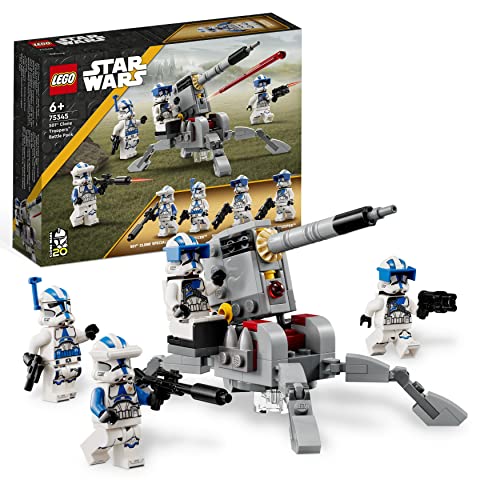 LEGO Star Wars 501st Clone Troopers Battle Pack Set mit Fahrzeugen und 4 Figuren, baubares Spielzeug mit AV-7 Anti-Fahrzeug-Kanone und federbelastetem Shooter 75345 von LEGO